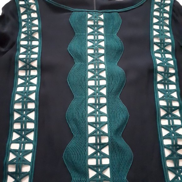 Tory Burch Navy Blue Green and White Silk Blouse - Picture 7 of 14